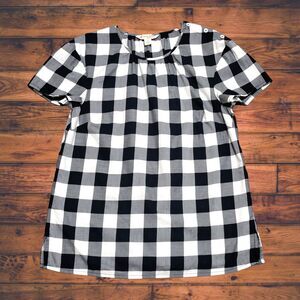 Brooks Brothers Red Fleece Womens Buffalo Plaid Blouse Size 2 S/S Black‎ White